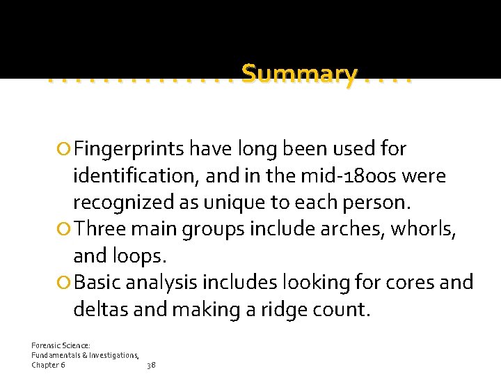 . . . Summary. . Fingerprints have long been used for identification, and in