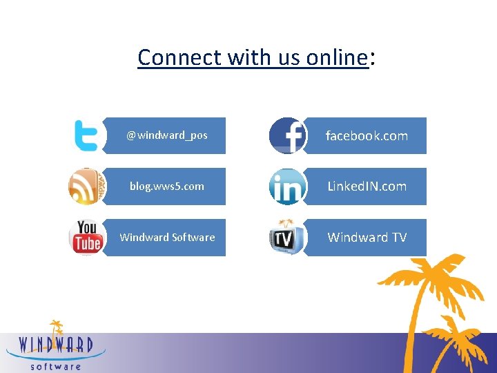 Connect with us online: @windward_pos facebook. com blog. wws 5. com Linked. IN. com