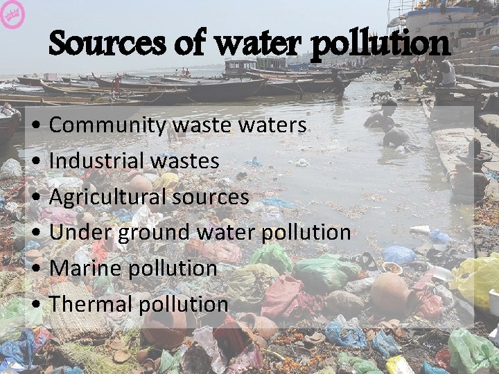 Sources of water pollution • Community waste waters • Industrial wastes • Agricultural sources