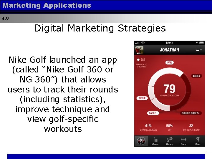 Marketing Applications 4. 9 Digital Marketing Strategies Nike Golf launched an app (called “Nike