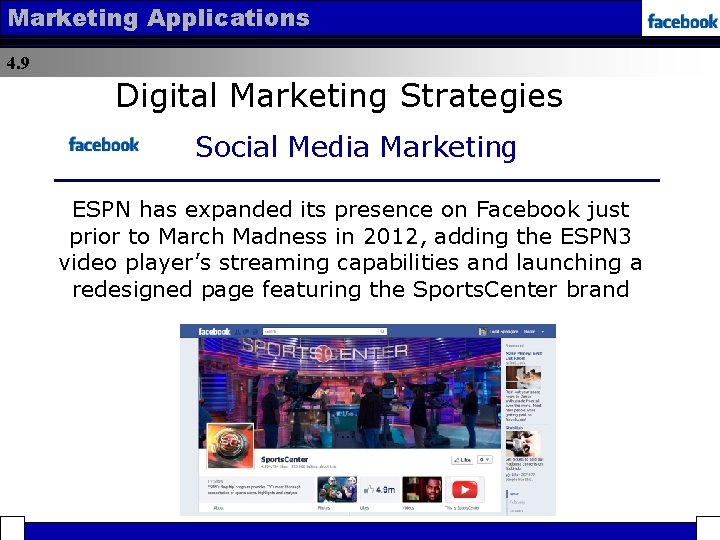 Marketing Applications 4. 9 Digital Marketing Strategies Social Media Marketing ESPN has expanded its