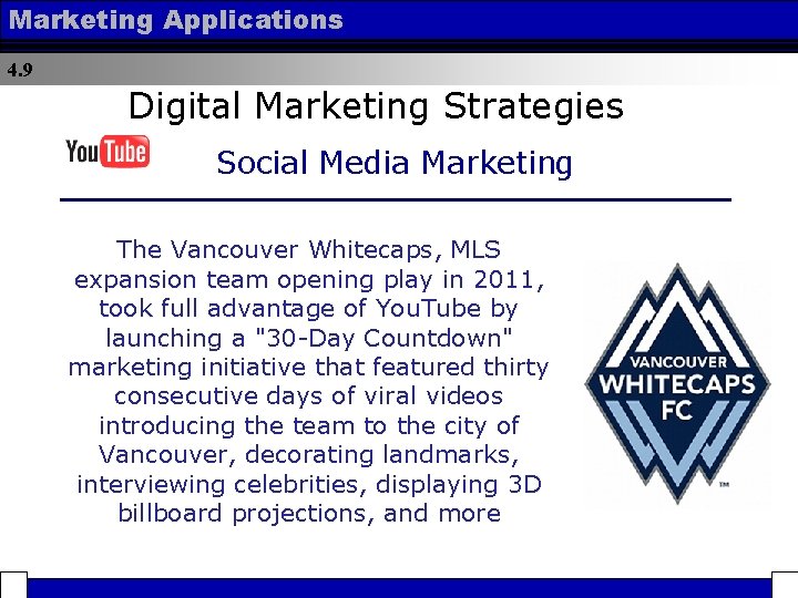 Marketing Applications 4. 9 Digital Marketing Strategies Social Media Marketing The Vancouver Whitecaps, MLS