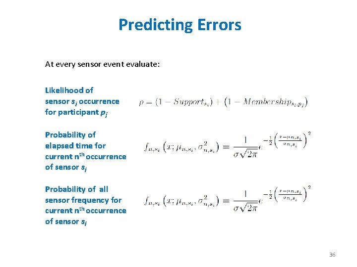 Predicting Errors At every sensor event evaluate: Likelihood of sensor si occurrence for participant