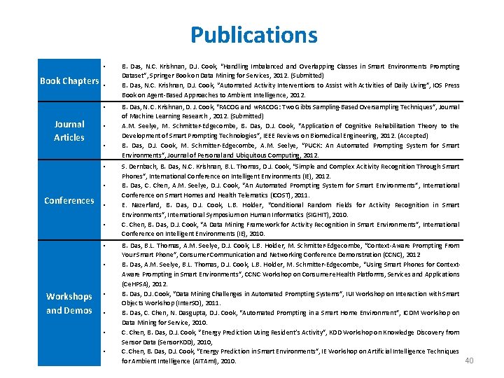 Publications • Book Chapters • • Journal Articles • • Conferences • • Workshops
