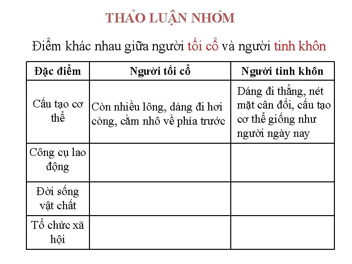 THA O LU N NHO M Điểm khác nhau giữa người tối cổ và THA O LU N NHO M Điểm khác nhau giữa người tối cổ và