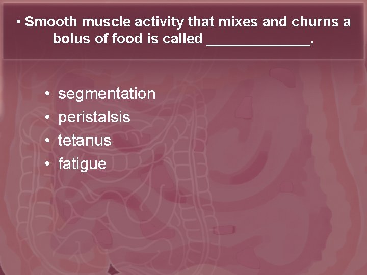  • Smooth muscle activity that mixes and churns a bolus of food is