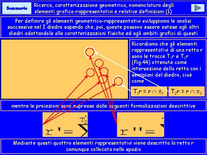 Sommario Ricerca, caratterizzazione geometrica, nomenclatura degli elementi grafico-rappresentativi e relative definizioni (1) Per definire