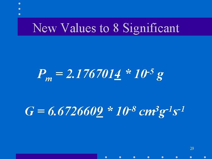 New Values to 8 Significant Pm = 2. 1767014 * 10 -5 g G New Values to 8 Significant Pm = 2. 1767014 * 10 -5 g G