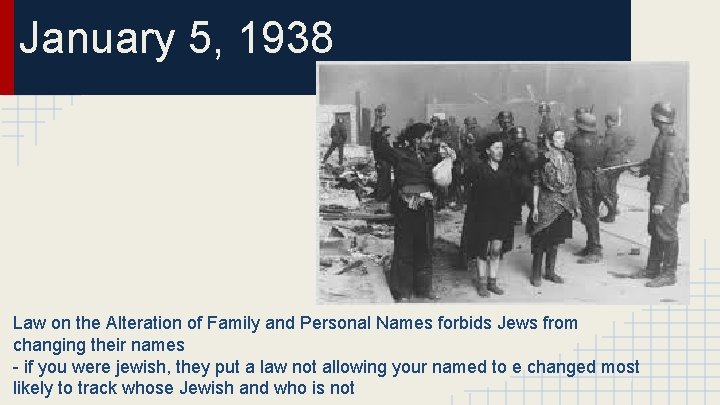 January 5, 1938 Law on the Alteration of Family and Personal Names forbids Jews
