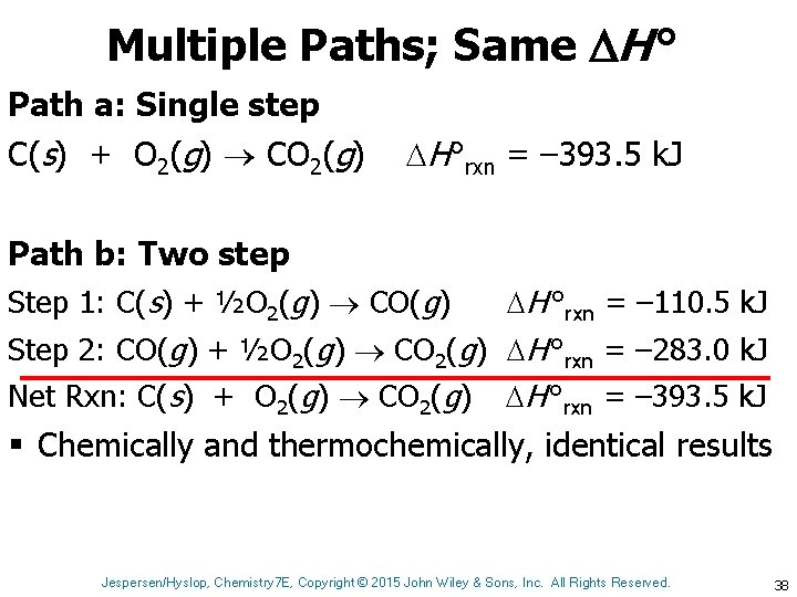 Multiple Paths; Same H ° Path a: Single step C(s) + O 2(g) CO