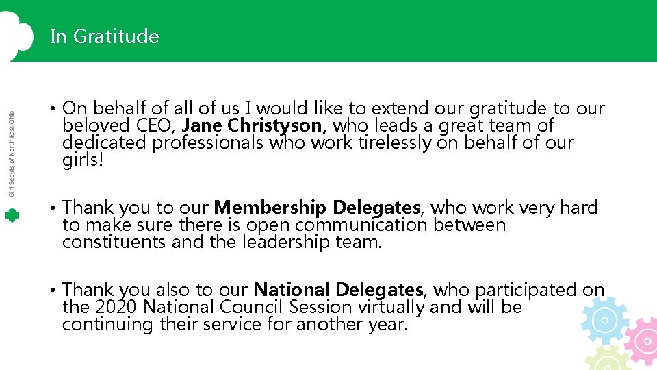 In Gratitude • On behalf of all of us I would like to extend