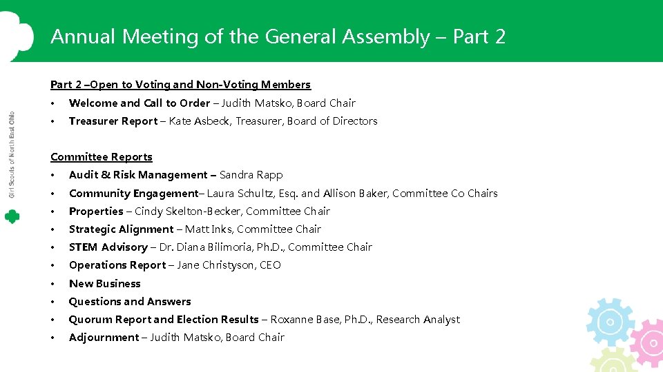 Annual Meeting of the General Assembly – Part 2 –Open to Voting and Non-Voting