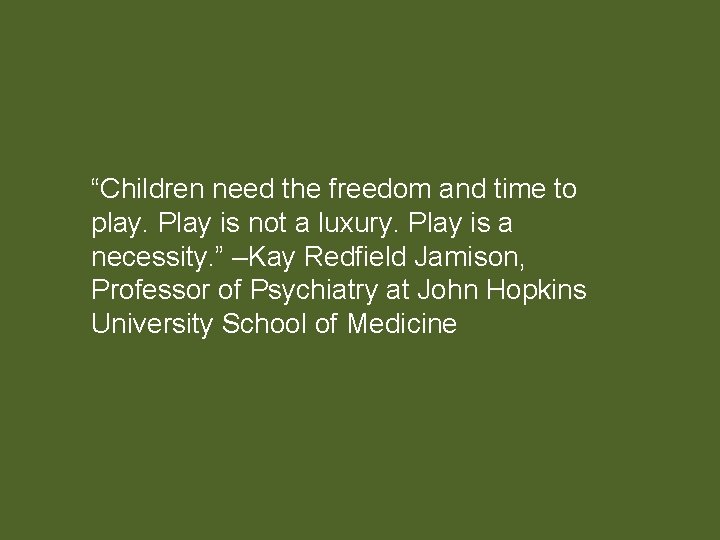 “Children need the freedom and time to play. Play is not a luxury. Play