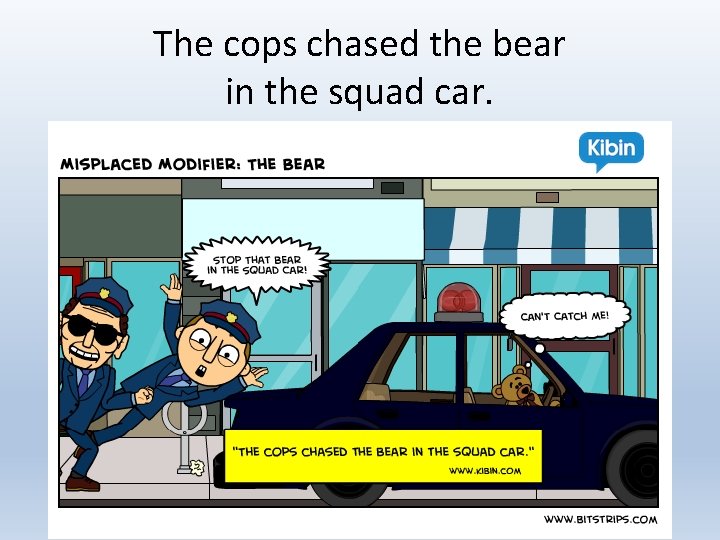 The cops chased the bear in the squad car. 