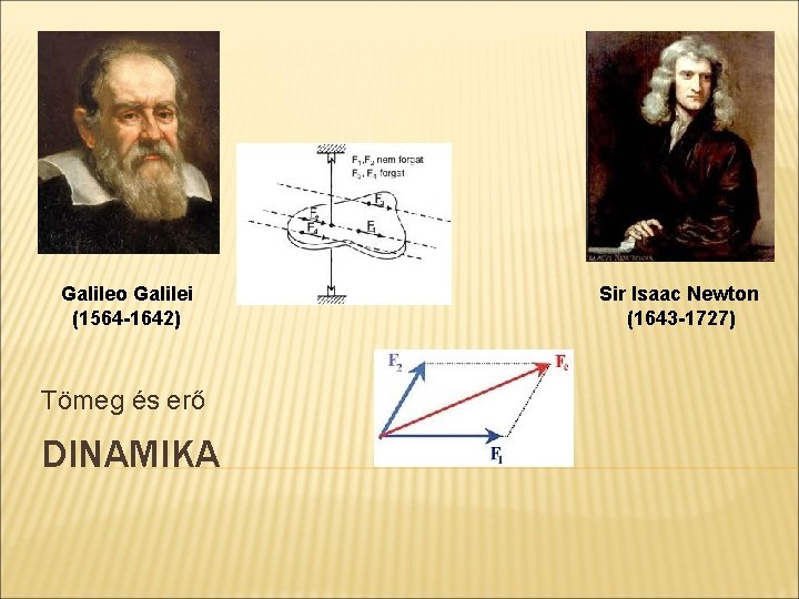 Galileo Galilei (1564 -1642) Tömeg és erő DINAMIKA Sir Isaac Newton (1643 -1727) 