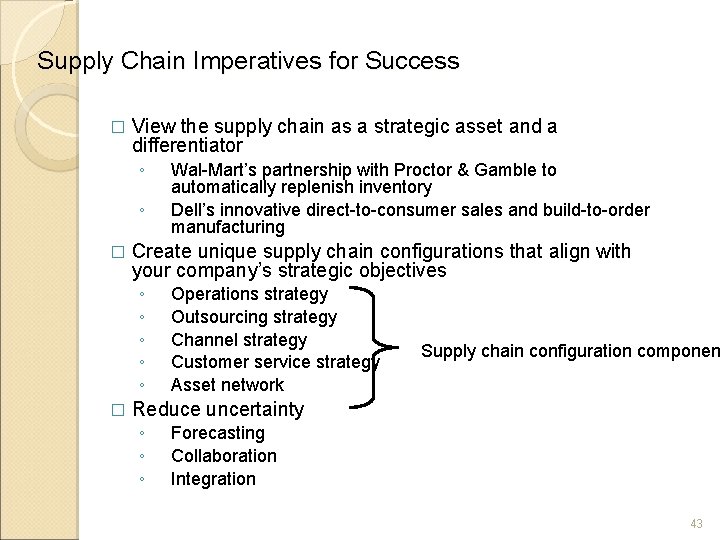 Supply Chain Imperatives for Success � View the supply chain as a strategic asset