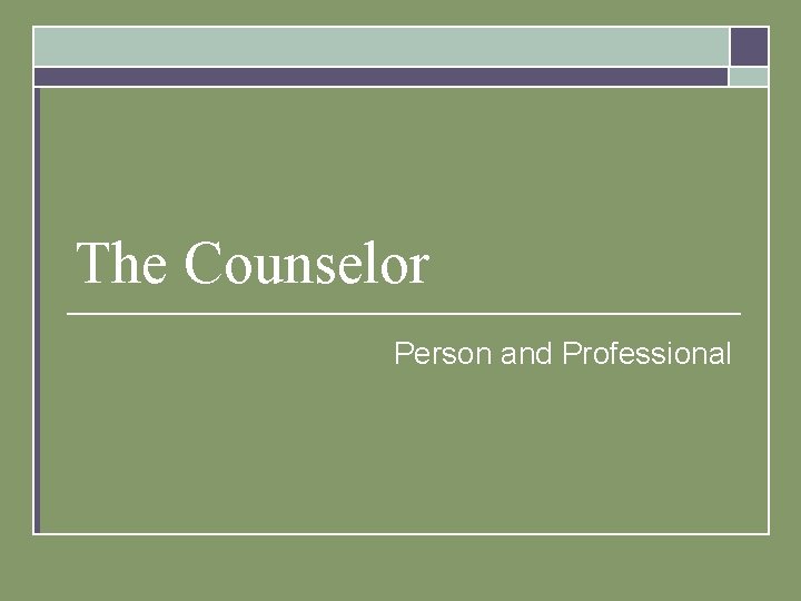 The Counselor Person and Professional 