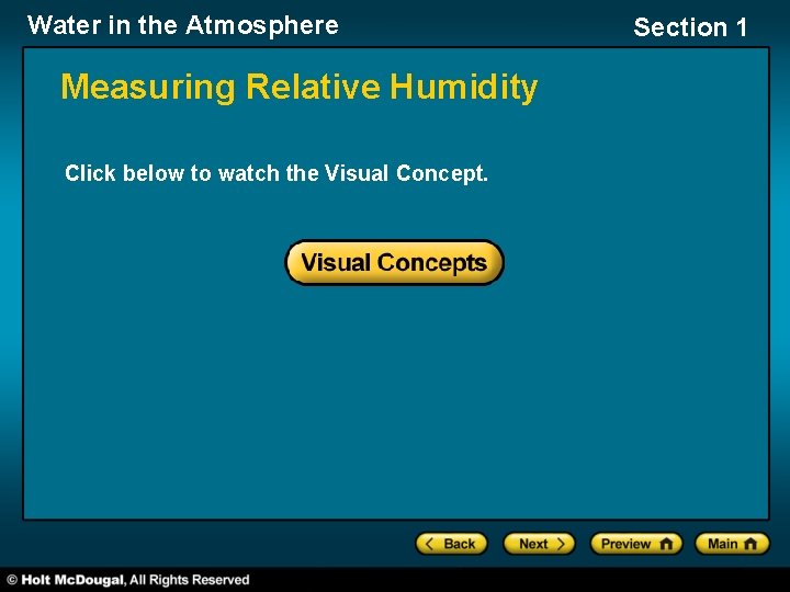 Water in the Atmosphere Measuring Relative Humidity Click below to watch the Visual Concept.