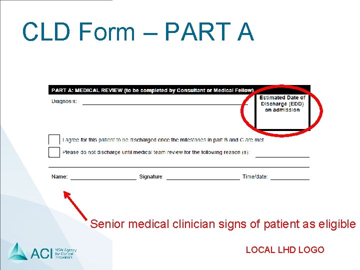 CLD Form – PART A Senior medical clinician signs of patient as eligible LOCAL