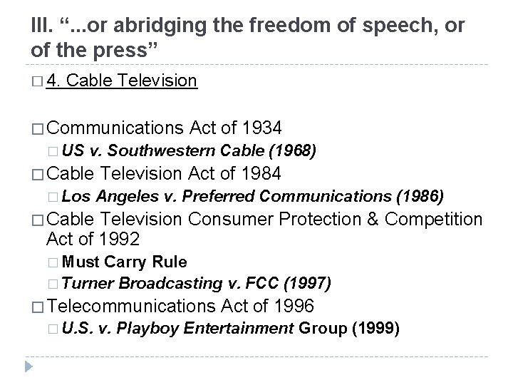 III. “. . . or abridging the freedom of speech, or of the press”