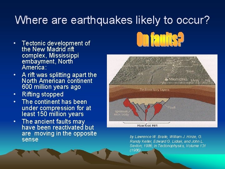 Where are earthquakes likely to occur? • Tectonic development of the New Madrid rift