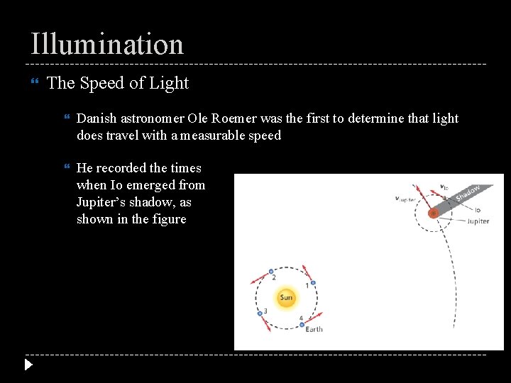 Illumination The Speed of Light Danish astronomer Ole Roemer was the first to determine