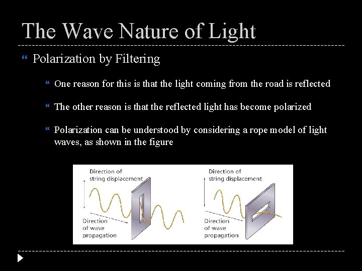 The Wave Nature of Light Polarization by Filtering One reason for this is that