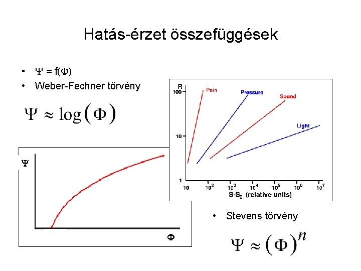 Hatás-érzet összefüggések • = f( ) • Weber-Fechner törvény • Stevens törvény 