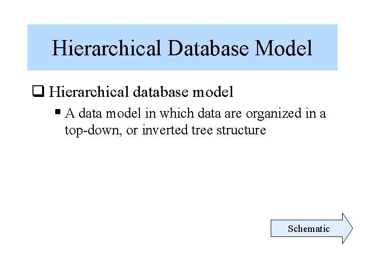 Hierarchical Database Model q Hierarchical database model § A data model in which data Hierarchical Database Model q Hierarchical database model § A data model in which data