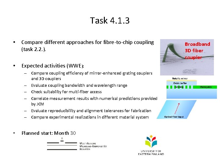 Task 4. 1. 3 • Compare different approaches for fibre-to-chip coupling (task 2. 2.