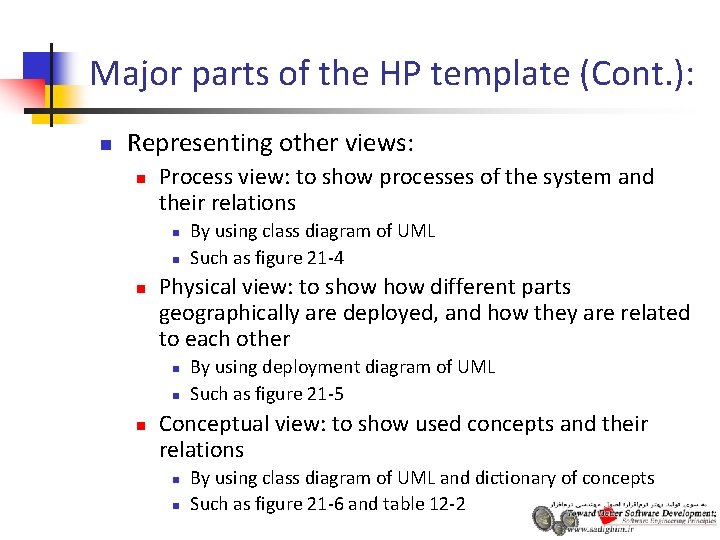 Major parts of the HP template (Cont. ): n Representing other views: n Process