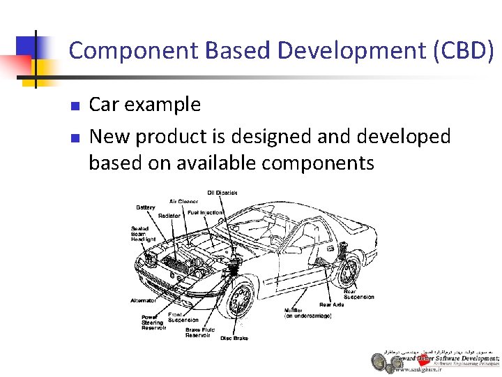 Component Based Development (CBD) n n Car example New product is designed and developed