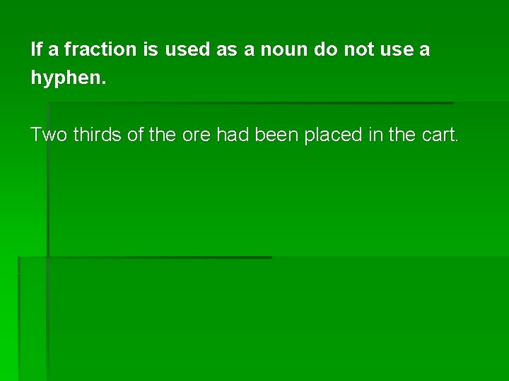 If a fraction is used as a noun do not use a hyphen. Two