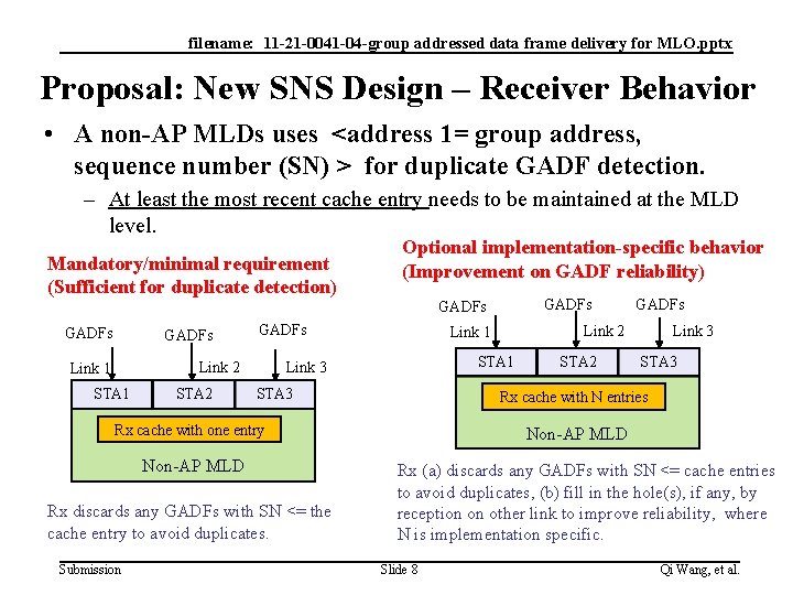 filename: 11 -21 -0041 -04 -group addressed data frame delivery for MLO. pptx Proposal: