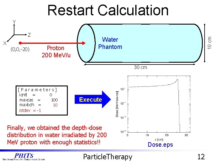 Restart Calculation X (0, 0, -20) Carbon Proton 200 Me. V/u Water Phantom 10 Restart Calculation X (0, 0, -20) Carbon Proton 200 Me. V/u Water Phantom 10