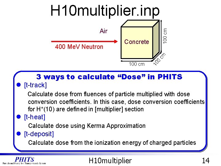 H 10 multiplier. inp Concrete 10 100 cm 400 Me. V Neutron 100 cm H 10 multiplier. inp Concrete 10 100 cm 400 Me. V Neutron 100 cm