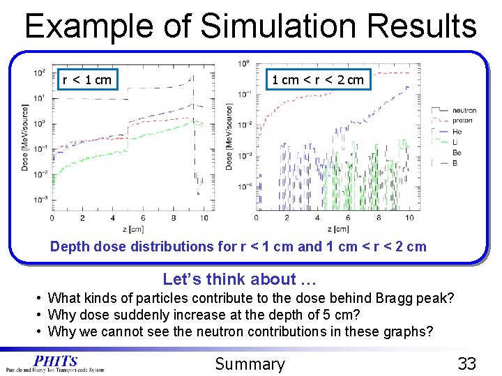 Example of Simulation Results r < 1 cm < r < 2 cm Depth Example of Simulation Results r < 1 cm < r < 2 cm Depth
