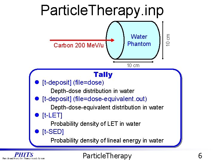 Carbon 200 Me. V/u Water Phantom 10 cm Particle. Therapy. inp 10 cm Tally Carbon 200 Me. V/u Water Phantom 10 cm Particle. Therapy. inp 10 cm Tally