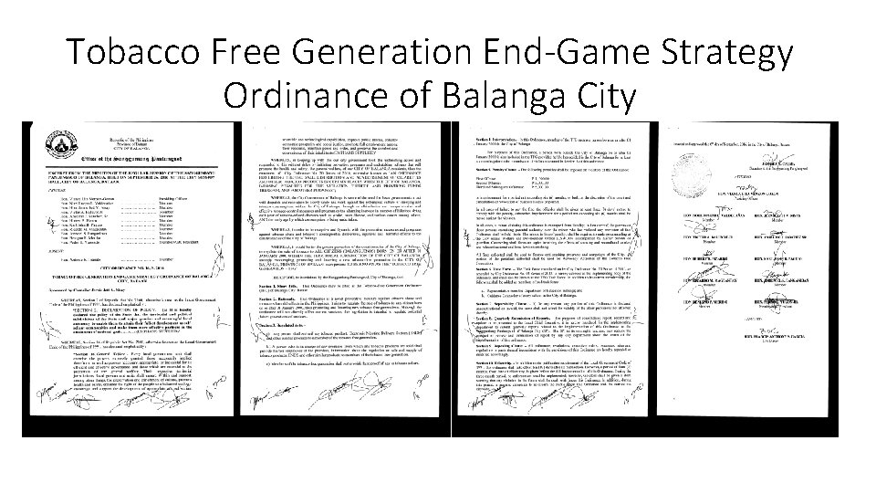 Tobacco Free Generation End-Game Strategy Ordinance of Balanga City 