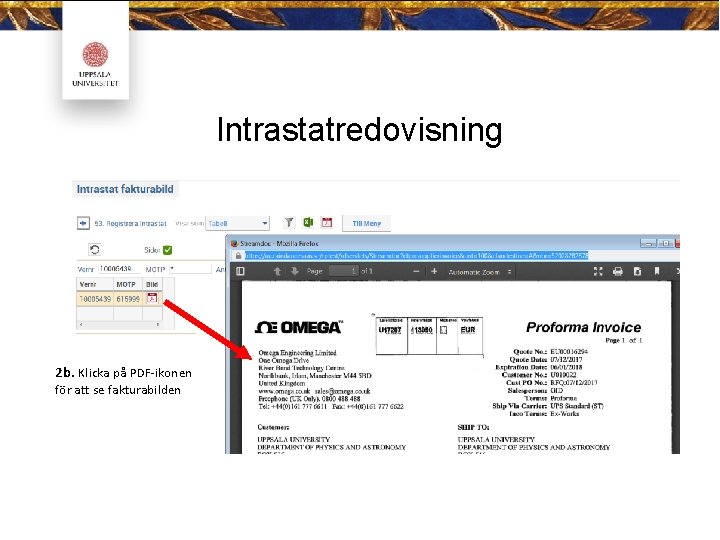 Intrastatredovisning 2 b. Klicka på PDF-ikonen för att se fakturabilden 
