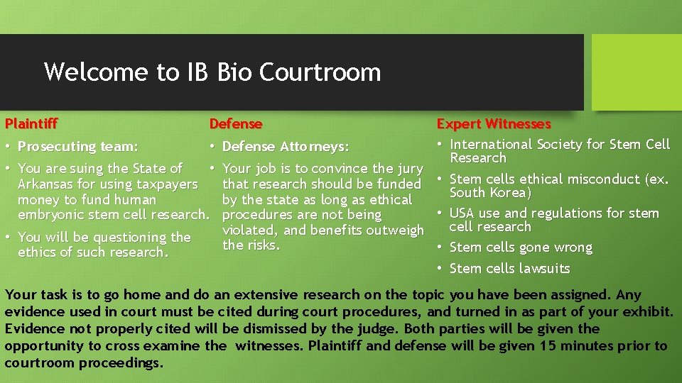 Welcome to IB Bio Courtroom Expert Witnesses • International Society for Stem Cell •