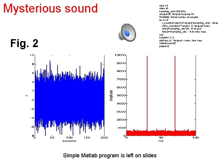 Mysterious sound Fig. 2 Simple Matlab program is left on slides clear all close