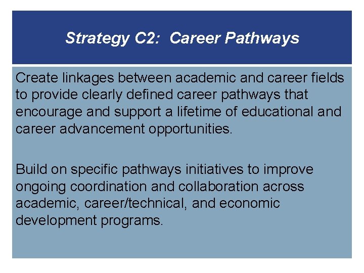 Strategy C 2: Career Pathways Create linkages between academic and career fields to provide