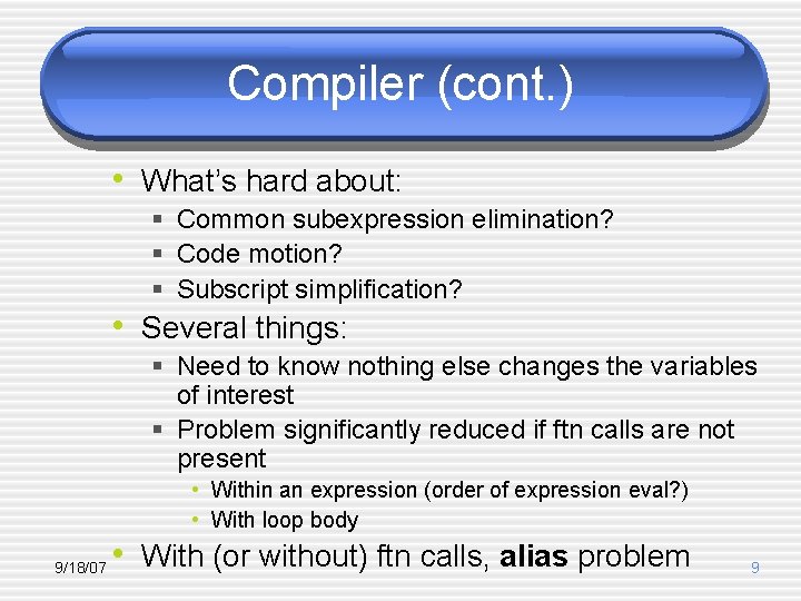 CS 795 Code Analysis Techniques Slide Set 1