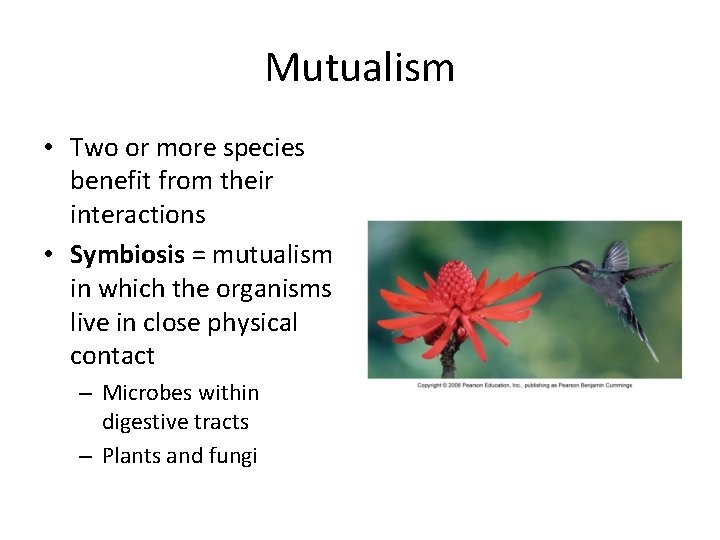 Mutualism • Two or more species benefit from their interactions • Symbiosis = mutualism Mutualism • Two or more species benefit from their interactions • Symbiosis = mutualism