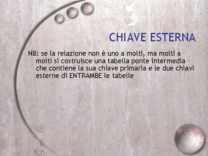 CHIAVE ESTERNA NB: se la relazione non è uno a molti, ma molti si