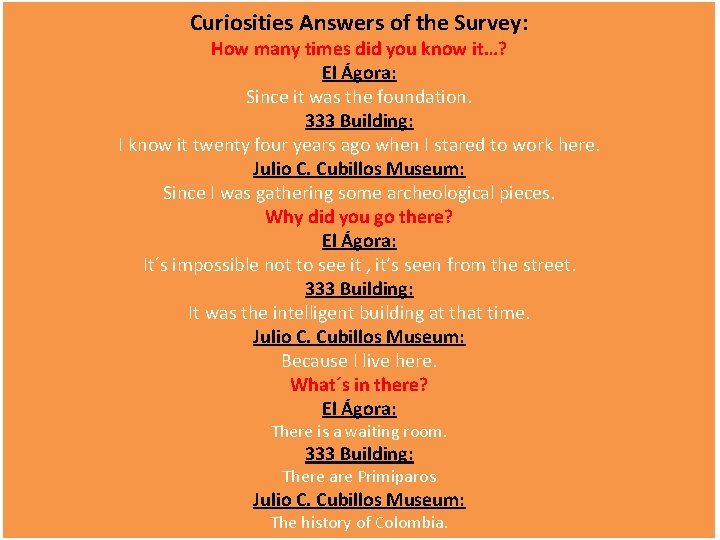 Curiosities Answers of the Survey: How many times did you know it…? El Ágora: