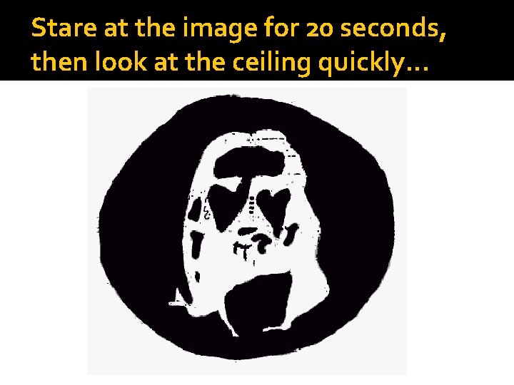 Stare at the image for 20 seconds, then look at the ceiling quickly. . Stare at the image for 20 seconds, then look at the ceiling quickly. .