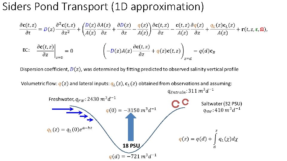 Siders Pond Transport (1 D approximation) BC: 18 PSU 