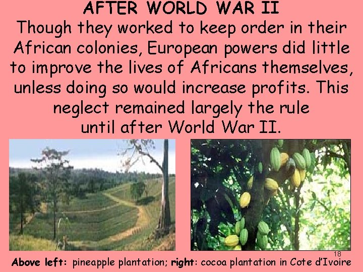 AFTER WORLD WAR II Though they worked to keep order in their African colonies,